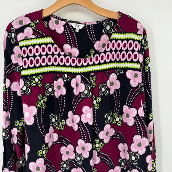 Crown and Ivy Womens Long Sleeve Blouse top size XL Burgundy pink floral BoHo - Picture 6 of 9